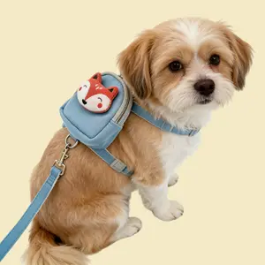 Pet Backpack Chest Harness Leash Set, Cute Cartoon Fox Decoration, Adjustable Small Dog Cat Outdoor Harness, Harness Straps, Food or Poop Bag Backpack