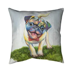 Begin Home Decor 5541-1616-AN76 16 x 16 in. Colorful Smiling Pug Pillow - Pets Bedroom Decor for Home
