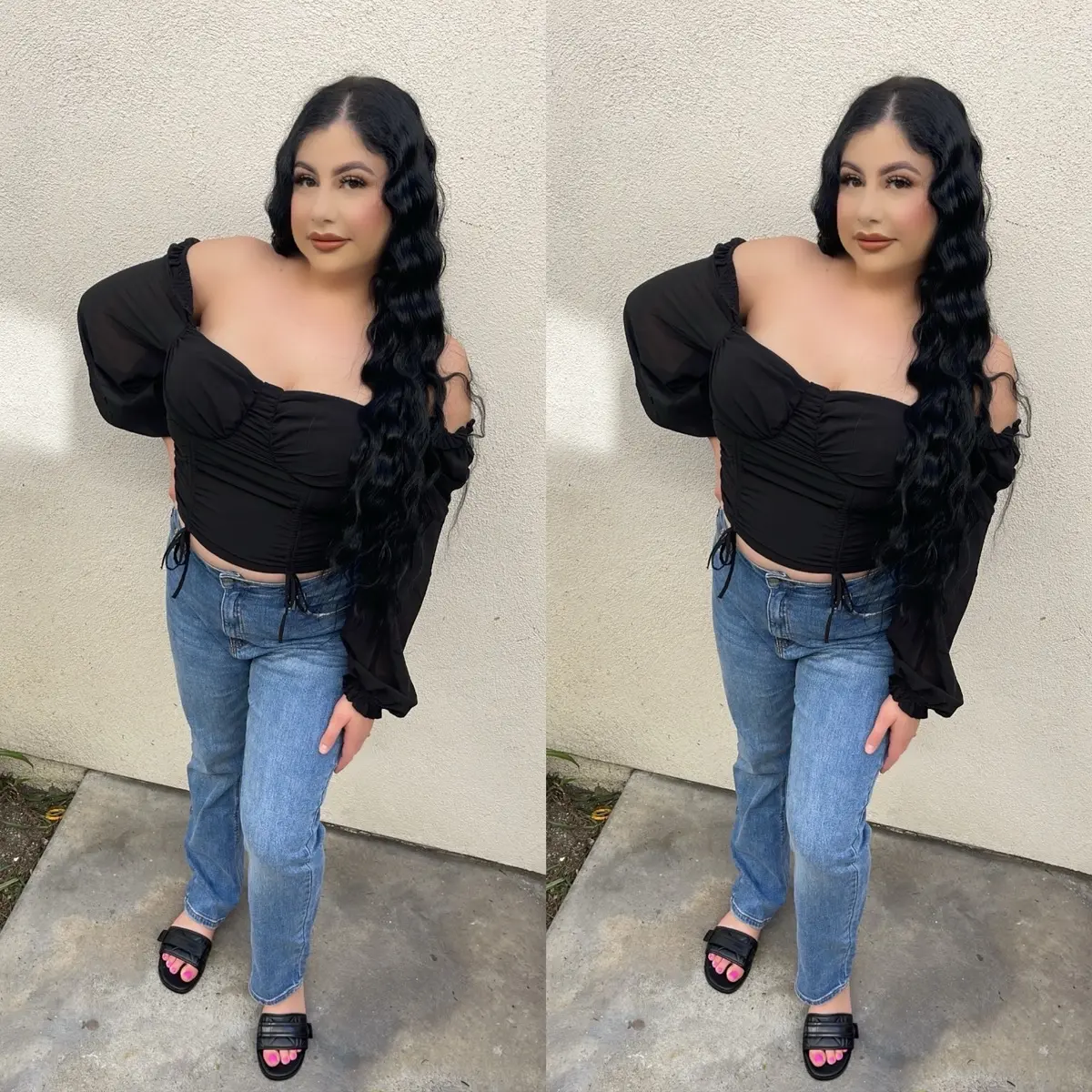 Black Long sleeve Top with Sheer Sleeves