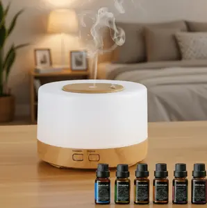 500ML Ultrasonic Aromatherapy Diffuser with 7 LED Colors 4 Timer Modes Auto Shut Off Includes 6 x 10ml Essential Oils for Home Bedroom Office Machine Decor Gift Ultra Quiet Salt Lamp Fragrance Humidifier Operation
