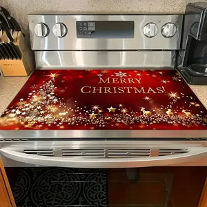 1 set - Christmas soft gas stove countertop protective cover mat, easy to clean - suitable for any kitchen, stove protection cover multi-purpose Household stove cover, suitable for flat top ovens, winter Christmas home decoration, Stove Plate