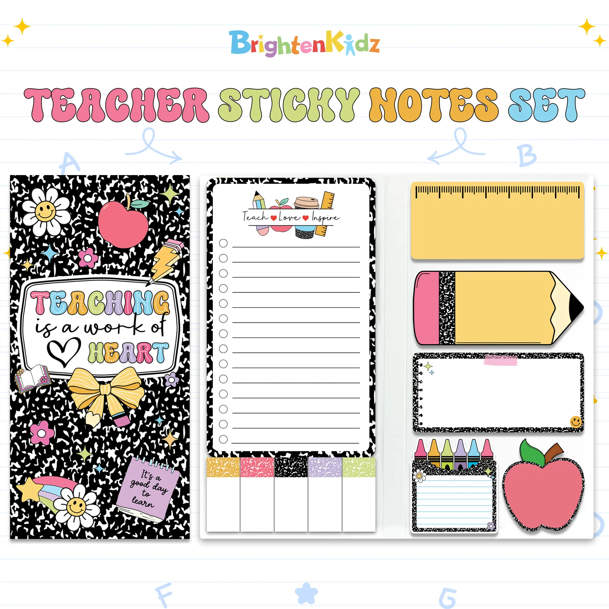 Teacher Sticky Notes Set - "Teaching Is A Work Of Heart" Booklet, 440 Sheets 100gsm Smooth Paper 3.9"x7.9" Blackboard Self-Stick Pads, 11 Styles, Durable, Easy To Use, Back To School Haul, Desk Reminders Board, Teacher Appreciation Gift, Office Supplies,