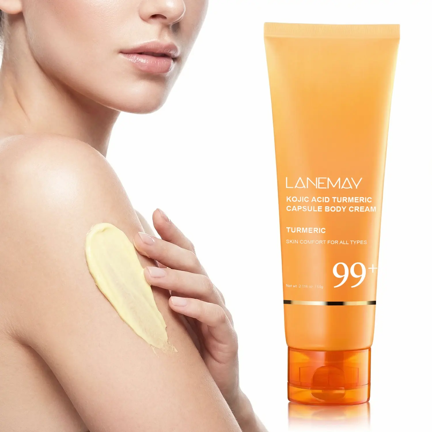 LANEMAY Kojic Acid & Turmeric Capsule Body Lotion 60g, Kojic Acid + Turmeric + Ceramide Complex, Improves dark spots and uneven skin tone, soothes and balances, Hydrating, Deeply moisturizes with 7 hyaluronic acid, Gentle for sensitive skin