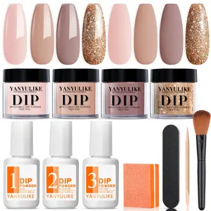 11pcs Dip Powder Nails Kit Starter 4 Colors Nude Skin Tones Golden Glitter Neutral Acrylic Dipping Powder Liquid Set with Base Coat&Top Coat Activator French Nail Art Manicure Gift for Mom