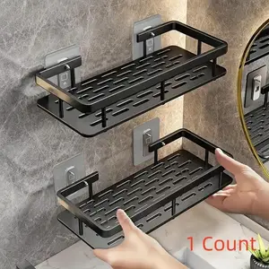 💪 Heavy Duty Metal Wall Shelf | Rust Proof Space Aluminum | Bathroom Storage Rack | Strong Adhesive Kitchen Organizer | Bathroom Organizing Accessories