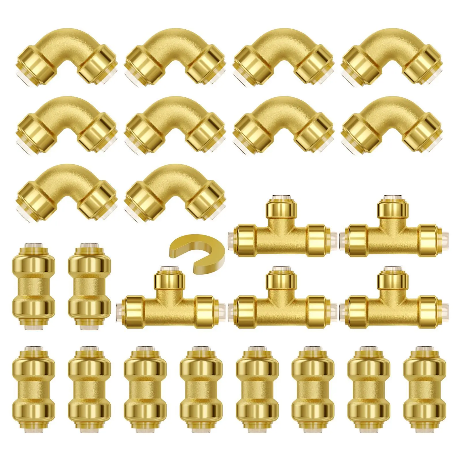 VEVOR Pipe Fittings,  , 1/2" 25PCS (10xStraight, 10xElbows, 5xTees) Brass Pipe Fittings, Push-Fit Pipe Connector Brass Air Fittings, Plumbing Fittings Adapter for Heating/Shower Systems, Water Pipes#BackToSchool