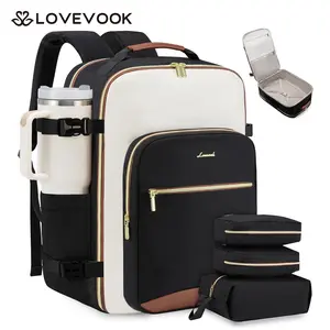 LOVEVOOK Colorblock Carry-On Travel Backpack with 3 Packing Cubes and Laptop Compartment - Personal Item, TSA-Friendly, Airline Approved Travel Bag for Hiking, Overnight, Weekend,TikTokShopStockUp