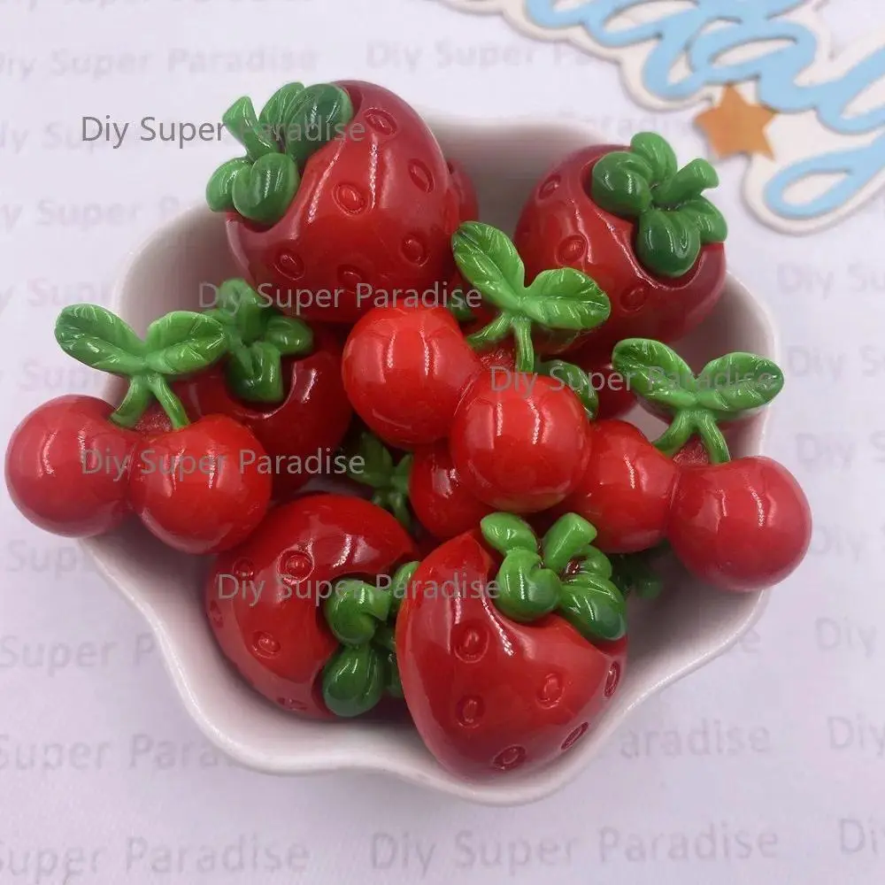 8PCS Resin Kawaii Colorful Red Strawberry Cherry Flat back Stone Decor Scrapbook DIY Figurines Accessories Jewelry Making Crafts Diy Craft Kit