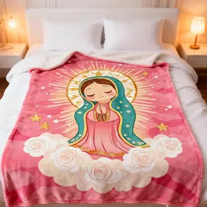 Anime Virgin Mary & Our Lady Guadalupe Design Soft Flannel Throw Blanket Soft Funny Throw Blanket Cozy Lightweight Plush Portable Cover Blanket For Sofa,Warm Gift For Birthday,Christmas,Multiple Blankets