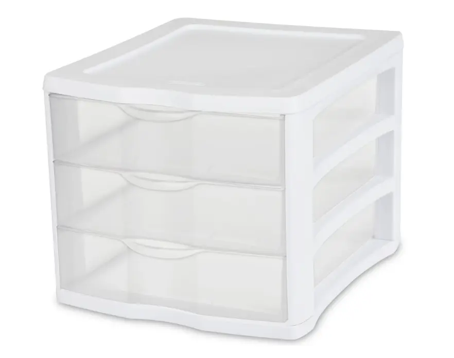 Clear Plastic 3-Drawer Storage Unit in White Compact Countertop & Desktop Organizer for Office Supplies Makeup Crafts & More