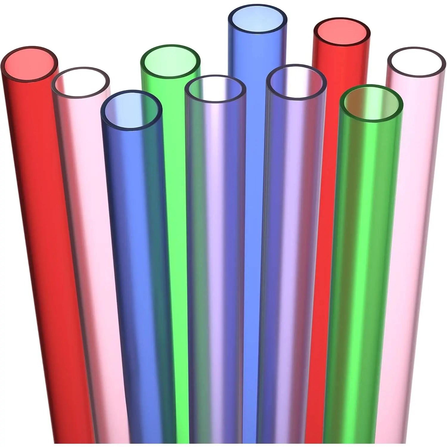 10 EXTRA WIDE Long  Hard Plastic Drinking Straws + Cleaning Brush -  Thick Large  Straws for Smoothies, Boba, Bubble  - Assorted - Dishwasher Safe