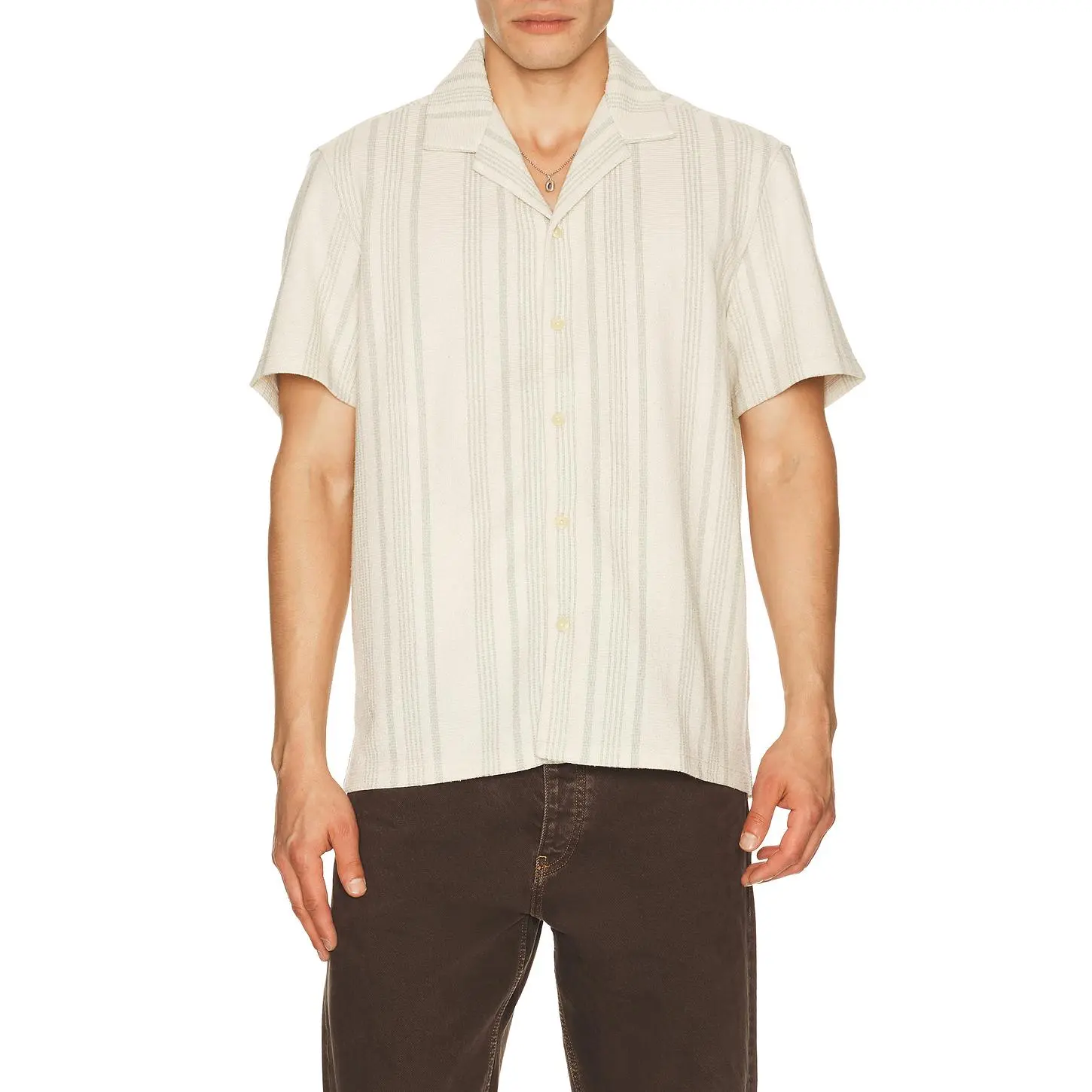 Faherty Short Sleeve Oasis Camp Shirt in Sage Beach Stripe