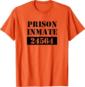 Prisoner Costume Orange Prison Uniform Halloween Jail Inmate T-Shirt