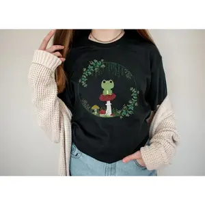 Cottagecore Frog Shirt Cottagecore Shirt Cute Frog And Toad Mushroom Shirt Goblincore Clothing Alt Clothing Indie Clothing Aesthetic Clothes Top Classic Cotton Crewneck Sweatshirt And Funny Hoodie Ladies And Womens