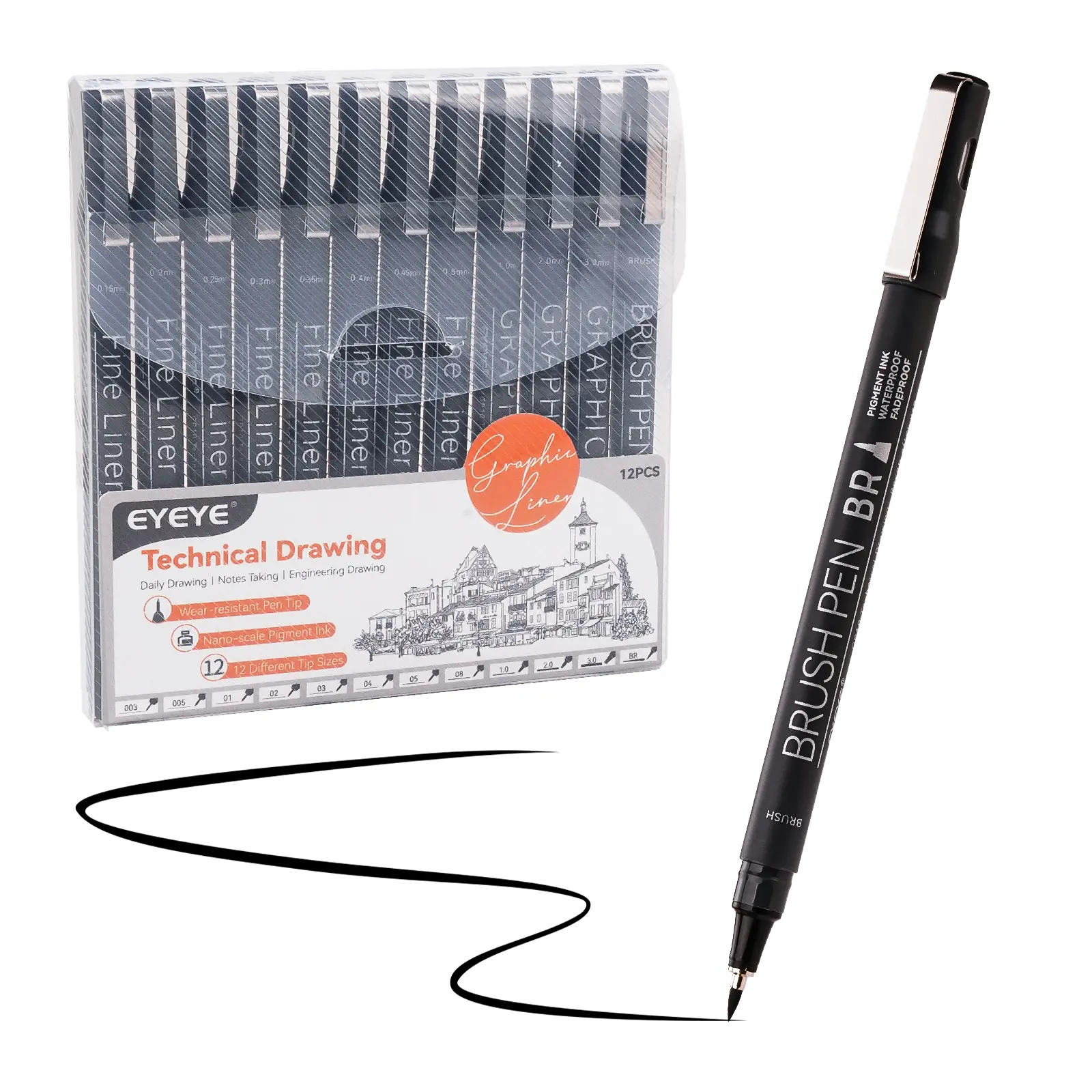 EYEYE Micro Fineliner Pens GP10 Black Drawing Art Pens 12 Archival Pen Waterproof Ink Set Artist Supplies Archival Inking Markers Sketch Outline Pen Precision Drawing and Sketching Kit art supplies Brush Pens summerwins
