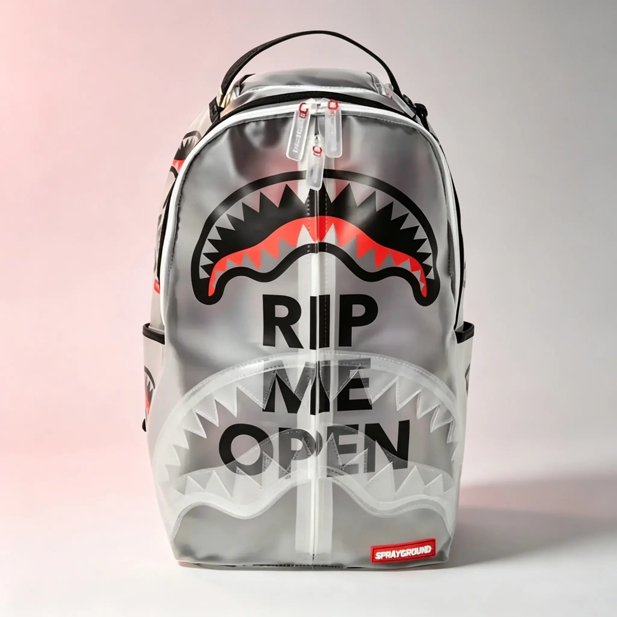 Sprayground Clear Shark Backpack RIP ME OPEN Graphic Transparent PVC Backpack Waterproof Large Storage Laptop Backpack Street Style Casual Rucksack Perfect For School Travel Daily Use Gift For Youth Boys And Girls （）