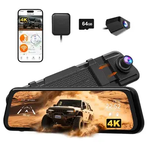 【Upgraded version】WOLFBOX M40 10” 4K Mirror Dash Cam Front & Rear, WiFi GPS Voice Control, Night Vision, Parking Mode, 64GB Included