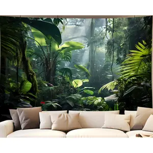 QGHOT Jungle Tapestry Wall Hanging Tropical Rainforest Backdrop Green Palm Leaves Tapestry Extra Large Forest Wall Art for Bedroom Living Room Office Decor 90x70in