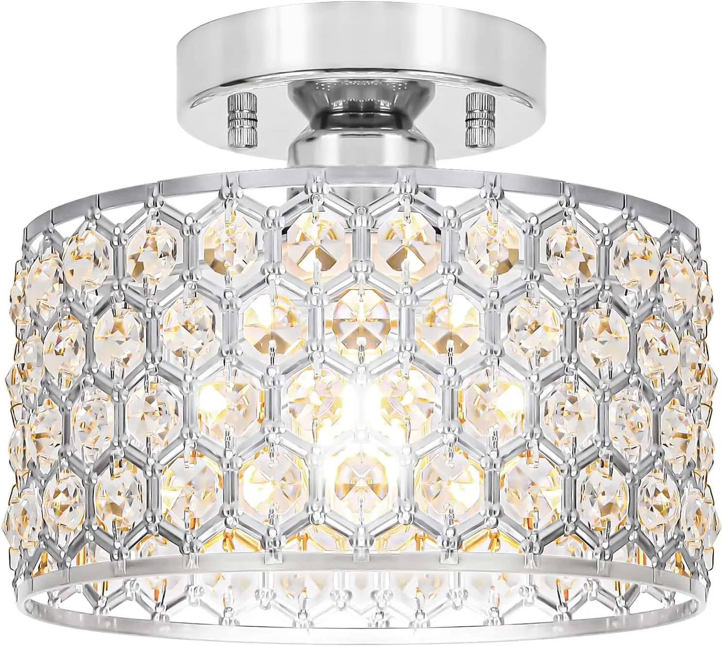Lxybcce Chrome Crystal Ceiling Light Fixture - Modern Semi Flush Mount Ceiling Chandelier Lighting for Hallway, Kitchen & Foyer | Dazzling Prism Chandelier with Easy Installation,1 Light, 9 in