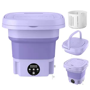 Portable Foldable Washing Machine with Detachable Drain Basket, Mini Electric Laundry Washer with 3 Cleaning Modes for Underwear Socks Towels & Baby Clothes, Compact Washer for Travel Dorm Apartment