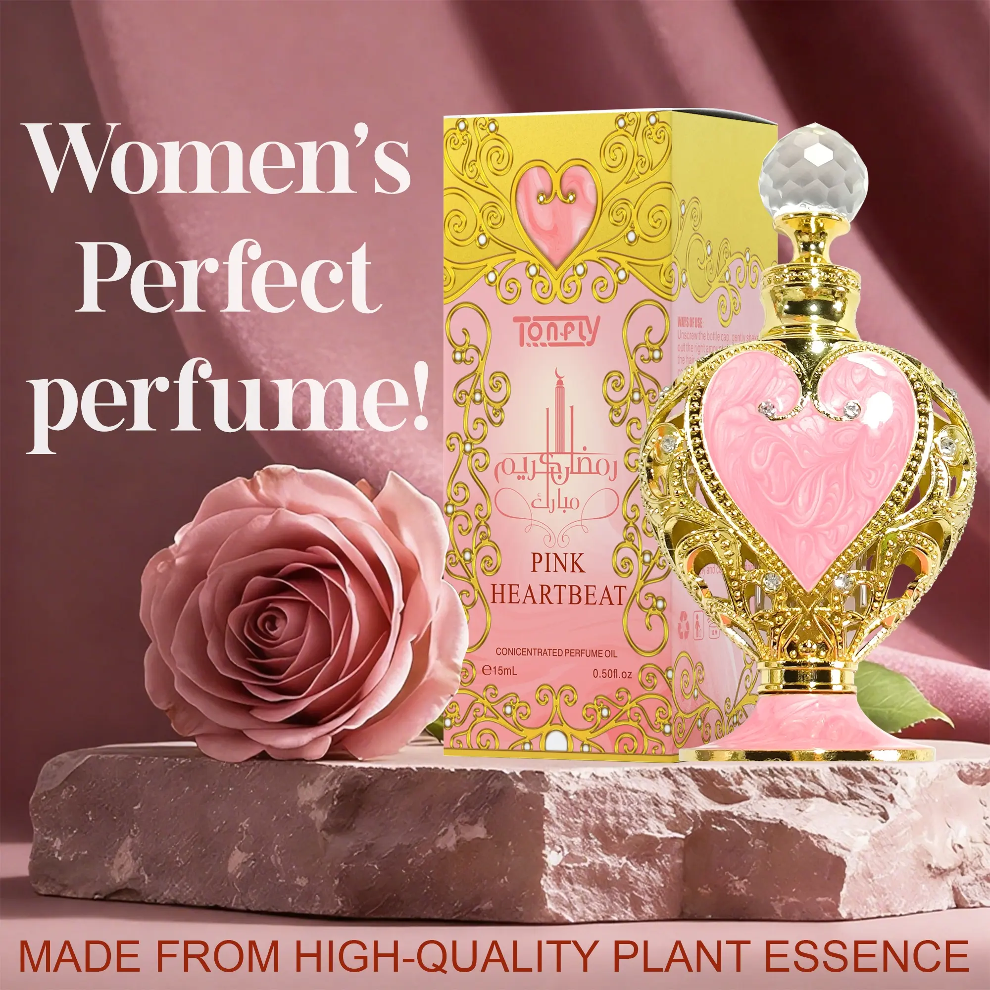 Tonfly New Women's Perfume Heart Hollow Out Concentrated Perfume Oil Dropper Stick Applicator 15ML, Floral Scents Perfume, Floral Perfumes, Romantic Perfume, Floral Rose Fragrance, Fragrance for Ladies, Fragrance Product