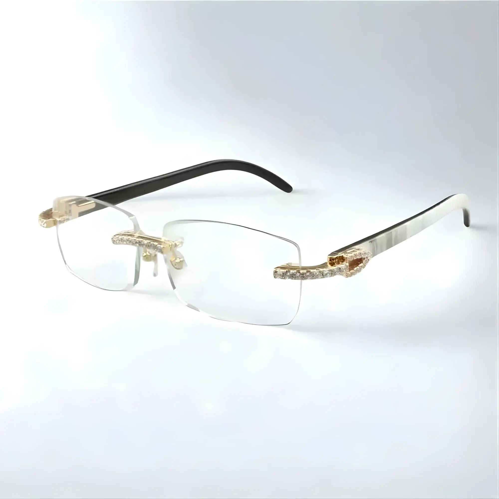 CZ Stone White Textured Buffs Clear Lens Sunglasses