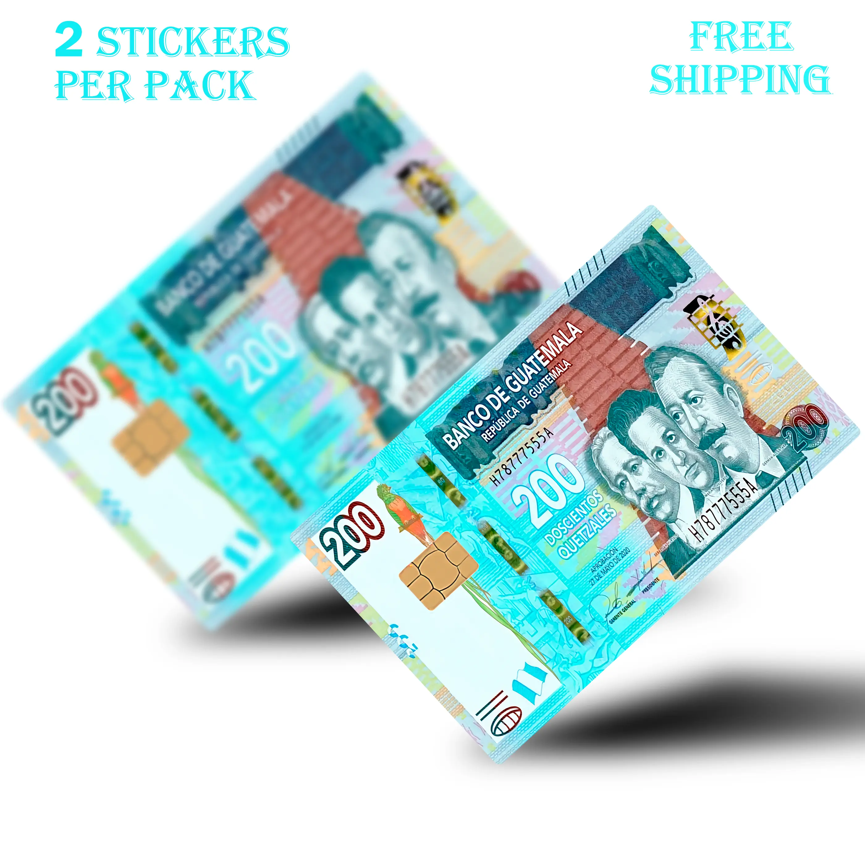 Todos Los Quetzales 2PC Holographic Sticker Set - Waterproof Slim Fit Credit/Debit Card Skins, Funny Decals for Small Chip Cards, Includes Sticker for Trolley/Gym Use, Credit Card Labels & Stickers