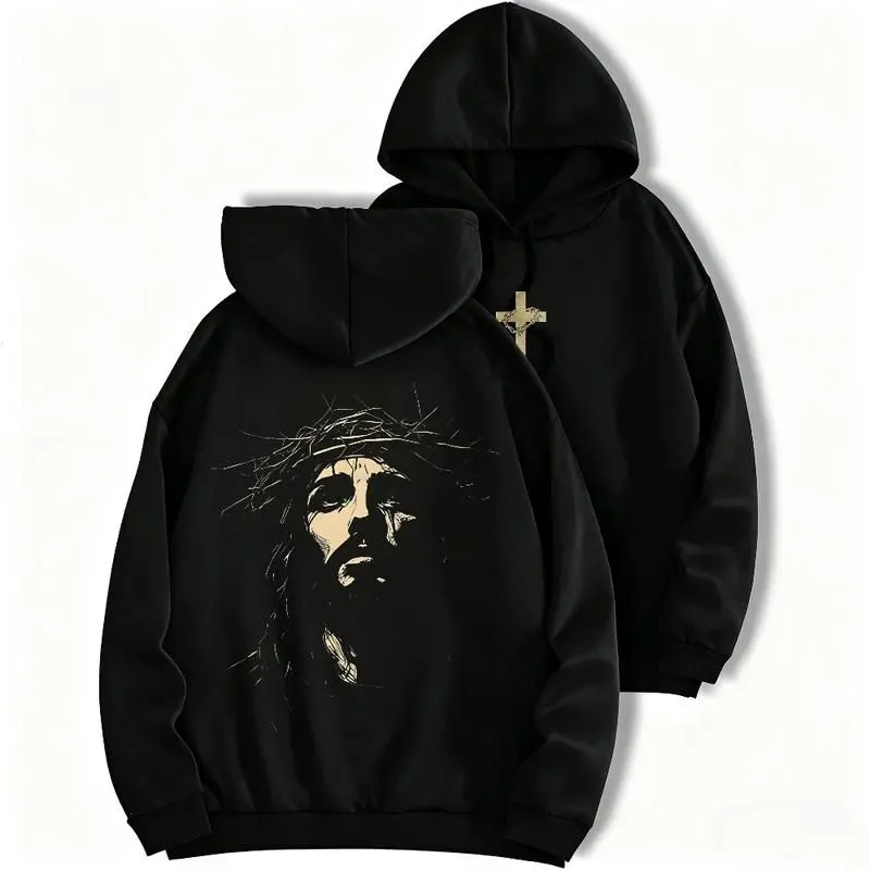 Jesus Crown of Thorns Unisex Christian Hoodie, Easter Faith Streetwear Graphic Pullover, Washed Oversized Gym Pump Cover Top for Men & Women, Made in USA.LKD