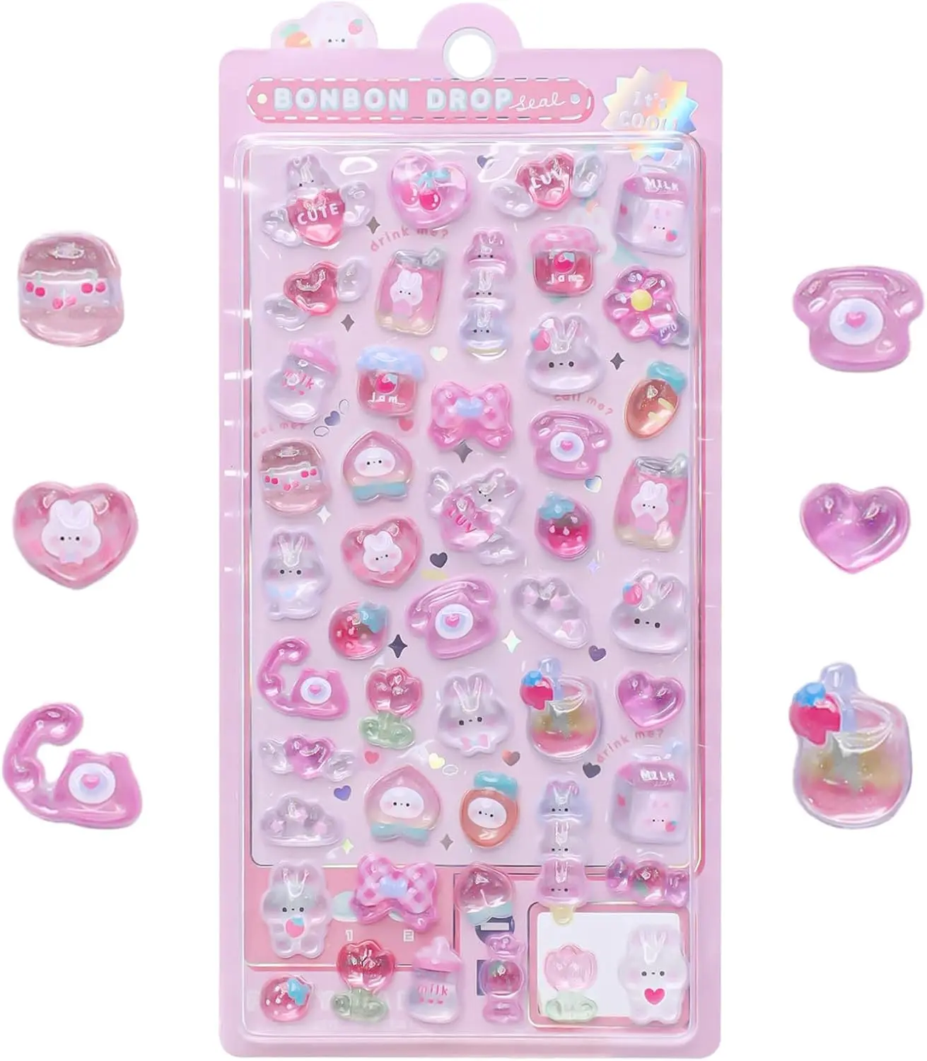 Mother Day Gift 3D Cute Cartoon Pink Rabbit Puff Stickers - Mini Puffy Reusable Stickers for Scrapbooks, Planner, Journals, Laptops, Phone Case Decoration