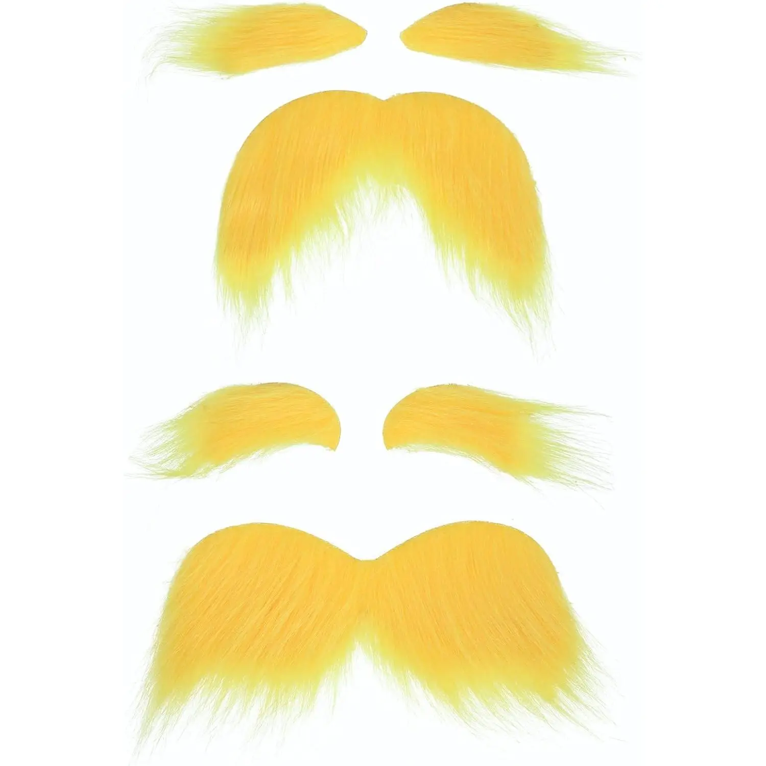 TWAYFEL 2 PCS Self Adhesive Yellow Fake Mustache-Eyebrows Set, Adheres Easily, Novelty Cosplay Wear Fake Facial Hair for Adults' Costume Accessory