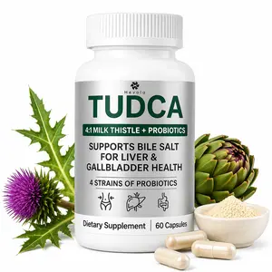 TUDCA Bile Salts Complex Natural Dietary Supplement - 60 Capsules with 4:1 Milk Thistle, Probiotics for Liver Cleanse Detox, Gallbladder Health Support