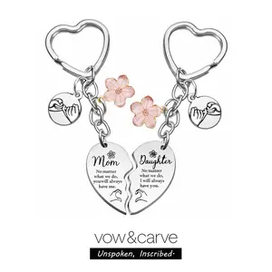 1 Set of 2 Mother’s Day Gift for Mom, Mom and Daughter Son Matching Heart Keychain, I Will Always Have You Engraved Gift, Womens Gifts, Gifts for Women, Mom Birthday Gifts, Dainty Fashion Jewelry