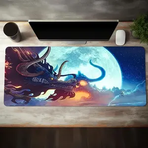 Dragon Pattern Large Durable Gaming Mouse Pad, Computer Mouse Pad, Office Desk Accessories, Non-slip Rubber Base Stitched Edge Desk Pad for Desk Laptop Desktop, Mousepad, Gaming Accessory, Gaming Room Accessories