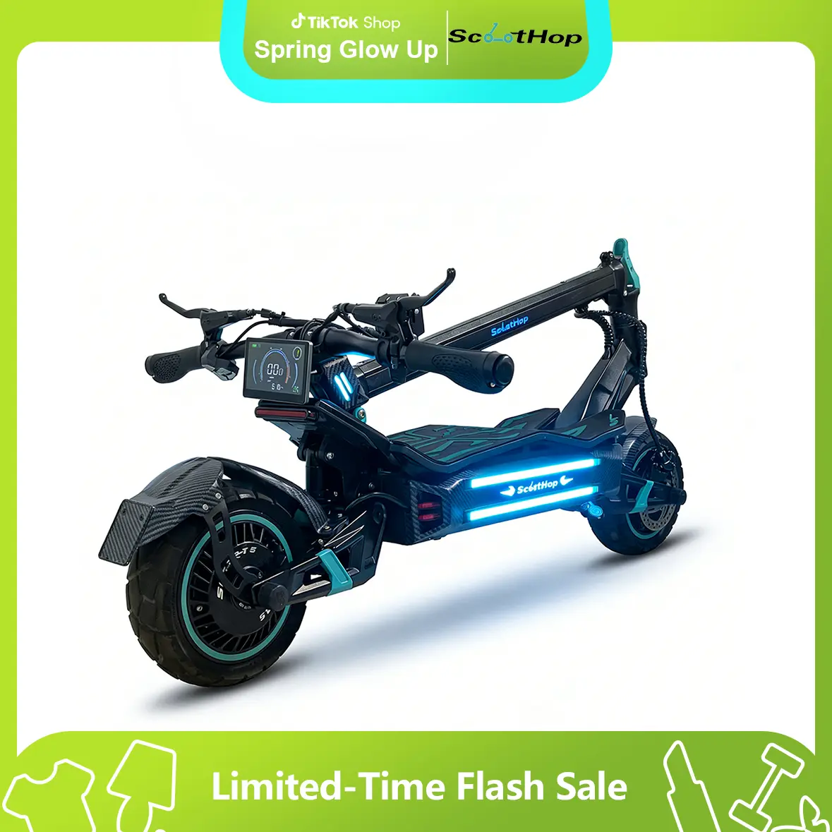SCOOTHOP BE-3 Adult Folding Commuter Electric Scooter, Off-Road Capable with 8000W Dual Motors, 44 MPH Top Speed & 50 mi Long Range, 10" Pneumatic Tires, Folding Commuter Scooter, Motorized Scooters