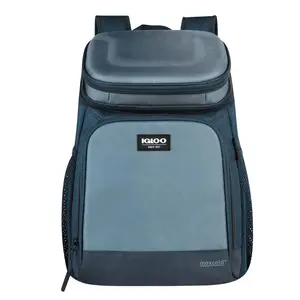 IGLOO MaxCold Evergreen Insulated Portable Cooler Backpack - 18-Can Thermal Insulated, Lightweight Insulated Pack, Crushproof Top, PU Coating, Recycled Poly Leakproof Cooler Bag with Zipper Closure (Blue)