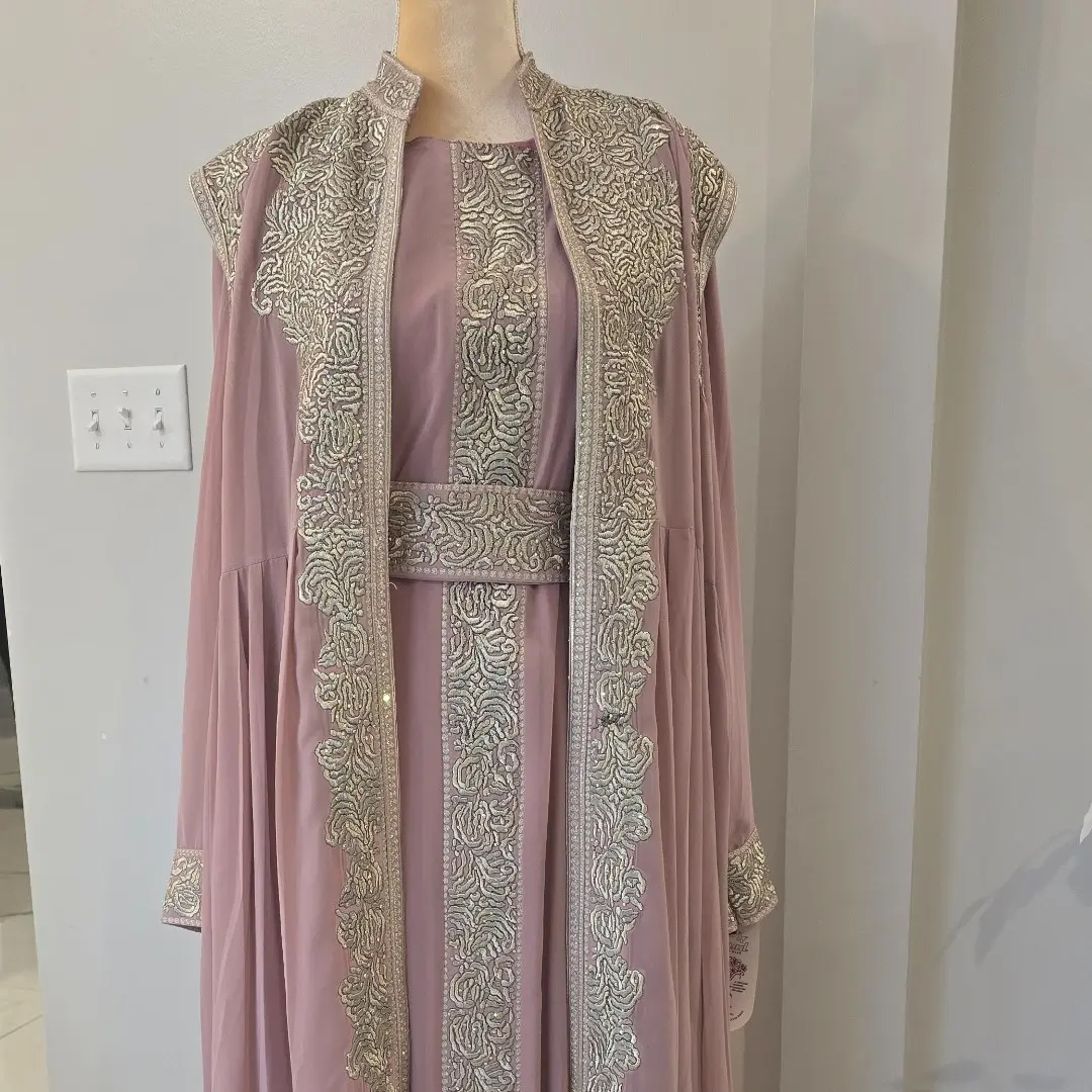 Egyptian Abaya women dress 4-Piece belted Fancy Elegant