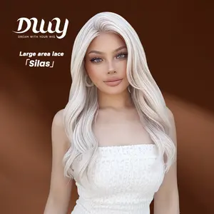 Silas C-DWY 13×6 Lace Front Free Part Long-Length Curly Platinum Blonde Glueless Synthetic Wig for Women 22 Inches