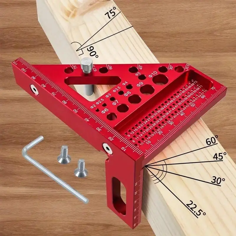 Aluminum Carpenter Square Scriber, 22.5-90 Degree Multi-Angle Protractor, High Precision Woodworking Drawing Line Ruler, Measuring Ruler, Durable Tool for Carpenters, Measuring Instrument, Measuring Tools