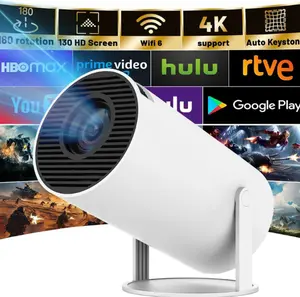 [US warehouse] HY300Pro Portable Projector 290ANSI, Dual Wifi6, 4K support, 1280*720P, Android 11, BT5.4, 2025, w/remote. rotatable outdoor Audio Cable voplls  projector Upgraded Version (White)