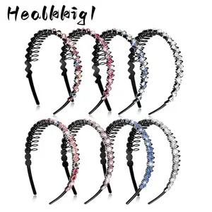 8pcs Rhinestone Teeth Comb Headbands, Non-Slip Hair Band Hair Accessories for Women Girl, 2 Styles - Flower, Wave, Headband, Multicolor, Plastic tiktokshopspringglowup