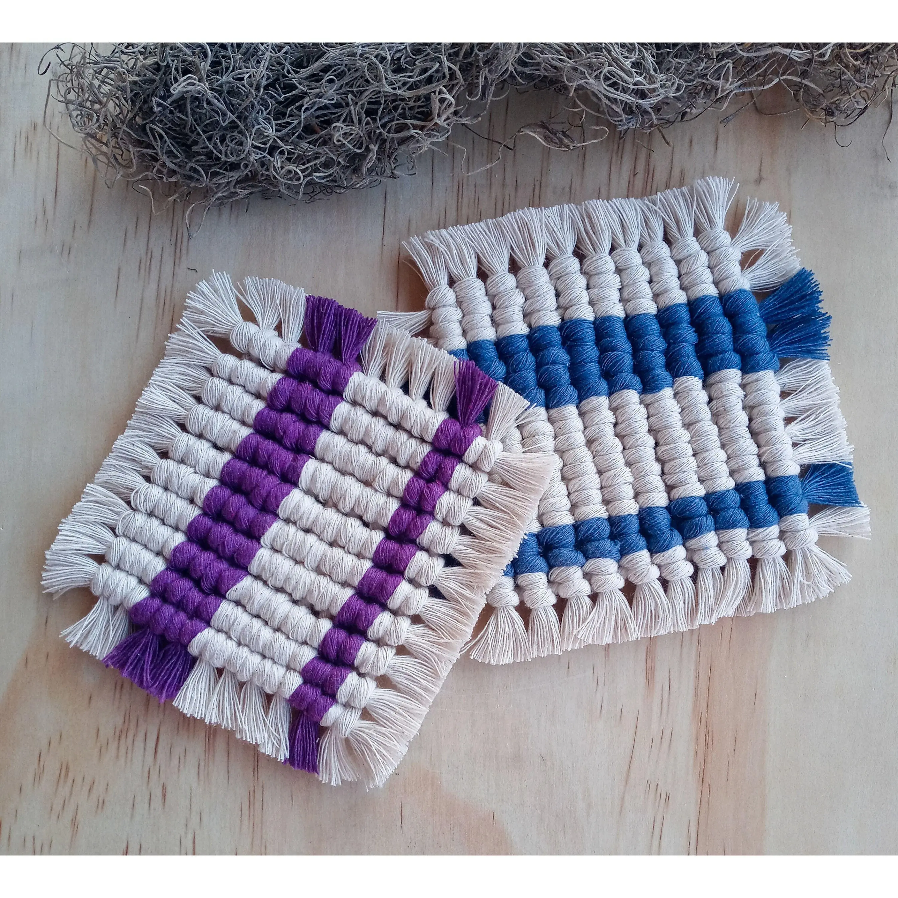 Macrame Coasters, Two Toned Macrame Coasters, Handmade Coasters, Two Toned Vertical Clove Hitch Coasters