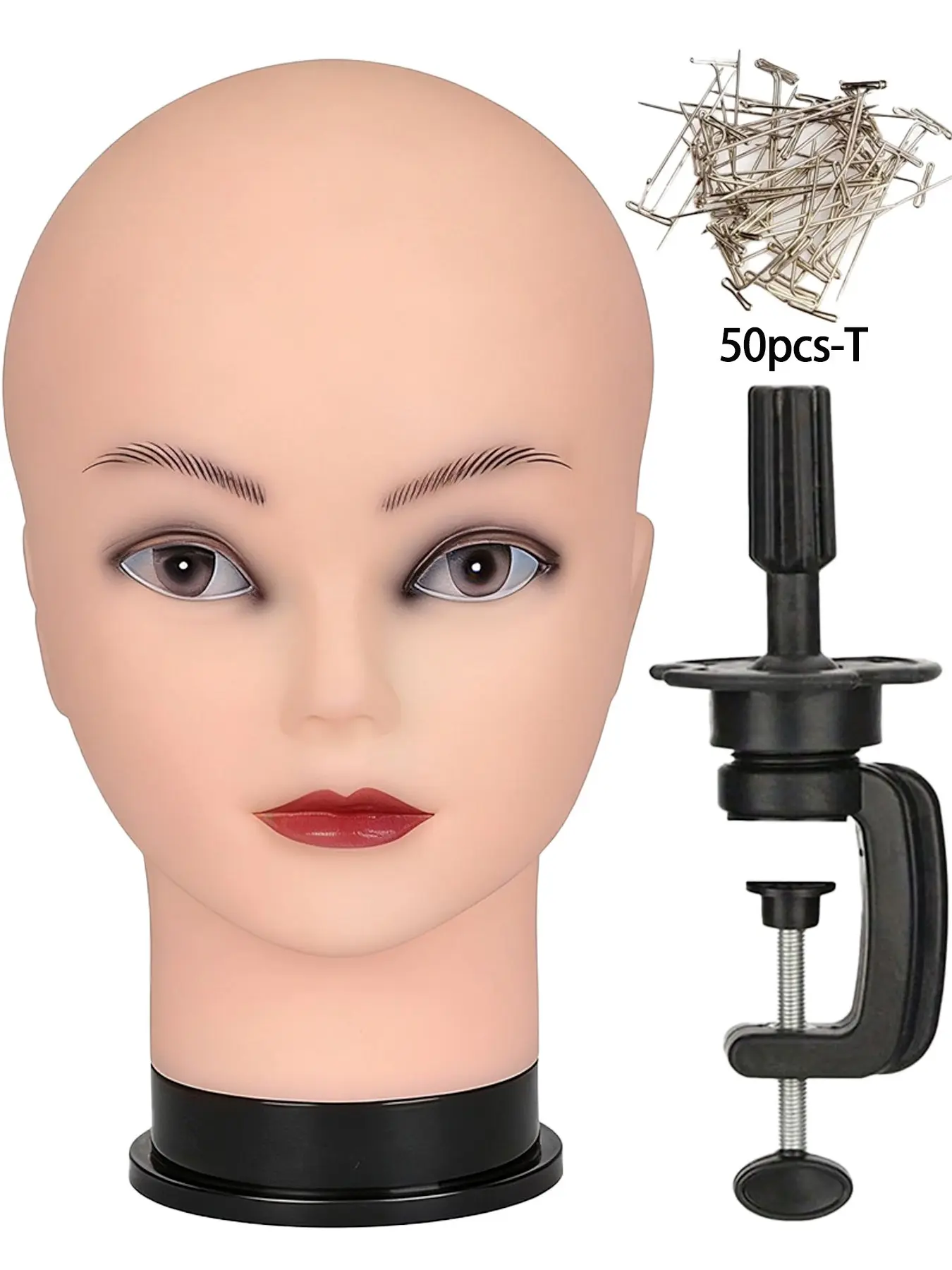 Professional Bald Training Mannequin Head for Makeup Practice, Wig Display, Hair Extension Holder, Hat Helmet Glasses Holder, Includes Free Clip Stand