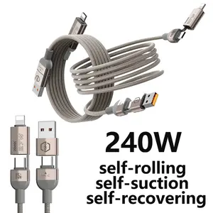 Magnetic Device 240W USB C Fast Charger Set 3.3FT 4-in-1 Charging Cable USB A+Type C Data Sync Cable For Phones Tablets and Computers Fast Charging Adapter