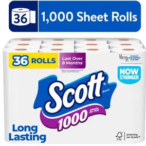 Scott 1000 Toilet Paper, 36 Rolls, 1000 Sheets Per Roll