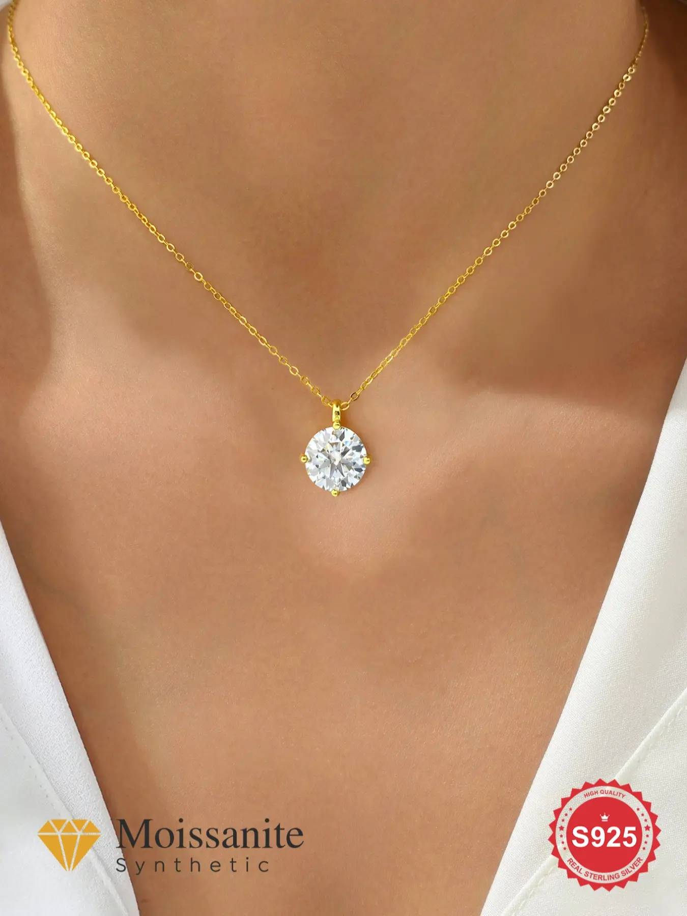 1Pc 1Ct - 3Ct Moissanite Minimalist Daily Wear Four Claw Pendant Necklace, Chain Necklaces, Minimalist Necklaces For Women S925 Sterling Silver Fine Jewelry Wedding Promise Eternity Necklace Anniversary Birthday Gift Dainty Necklace