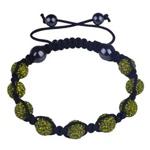 Green CZ Beads Macramé Weave Bracelet with Adjustable Black Cord, Designer-Look, Gift-Ready Costume Jewelry Accessory, Adjustable Cord