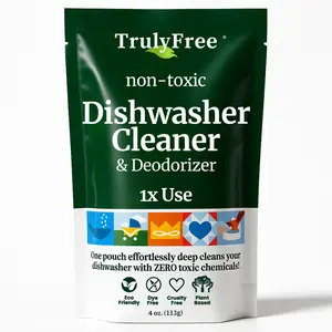 Truly Free Natural Dishwasher Cleaner - Dish Washer Machine Descaler, Fights Grease & Limescale, Hard Water Stain Remover, Smell Eliminator for Clean Dishwashers - Lemon Fresh Scent, 4 oz (Pack of 1)