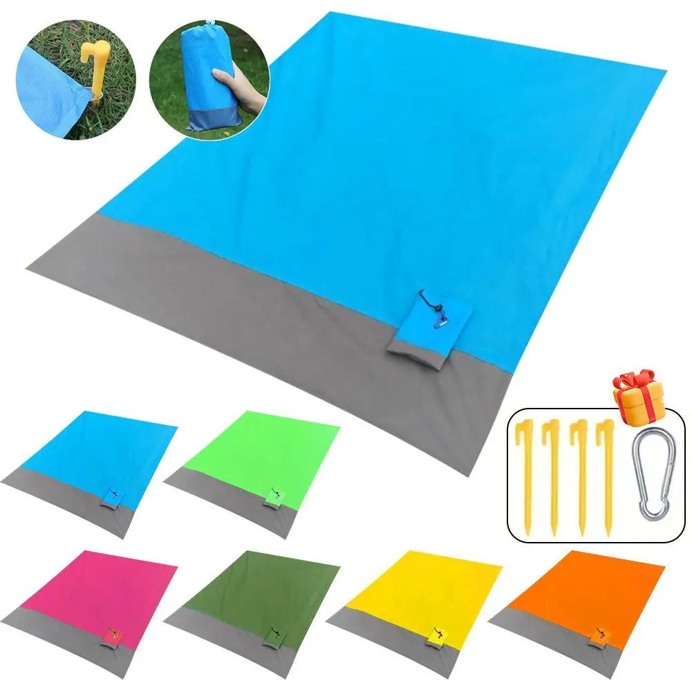Parachute Fabric Beach Blanket, Large Size 75"x55" Waterproof & Sandproof Mat for Unisex Adults & Kids, Lightweight Outdoor Blanket for Camping & Hiking, Fits 1-4 People, Outdoor Camping Supplies, Easy To Clean, Hiking Camping
