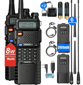 BAOFENG UV-5R pro 8W Handheld Ham Radios Multi Band Walkie Talkie Long Range Radios with Earpiece for Survival Gear Two Way Radio rechargeable  3800mAh Battery VHF UHF (2PCS)