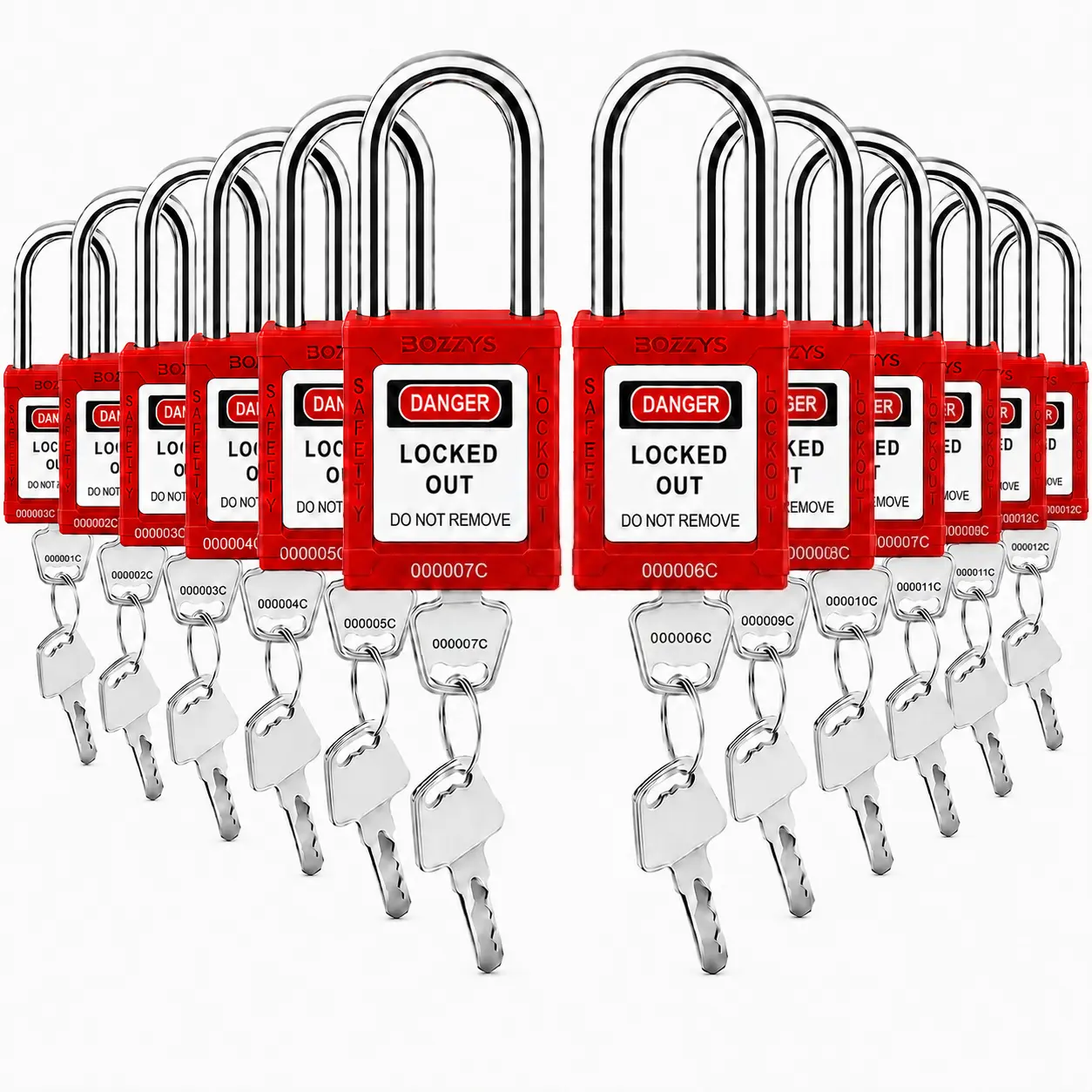 Lockout Tagout Locks with 2 Master Keys｜12-Pack Yellow OSHA Loto Lock｜Keyed Different & Laser Coding｜Lock Out Padlock Kits for Machinery & Electrical Panels